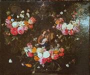 Jan Van Kessel Garland of Flowers with the Holy Family France oil painting artist